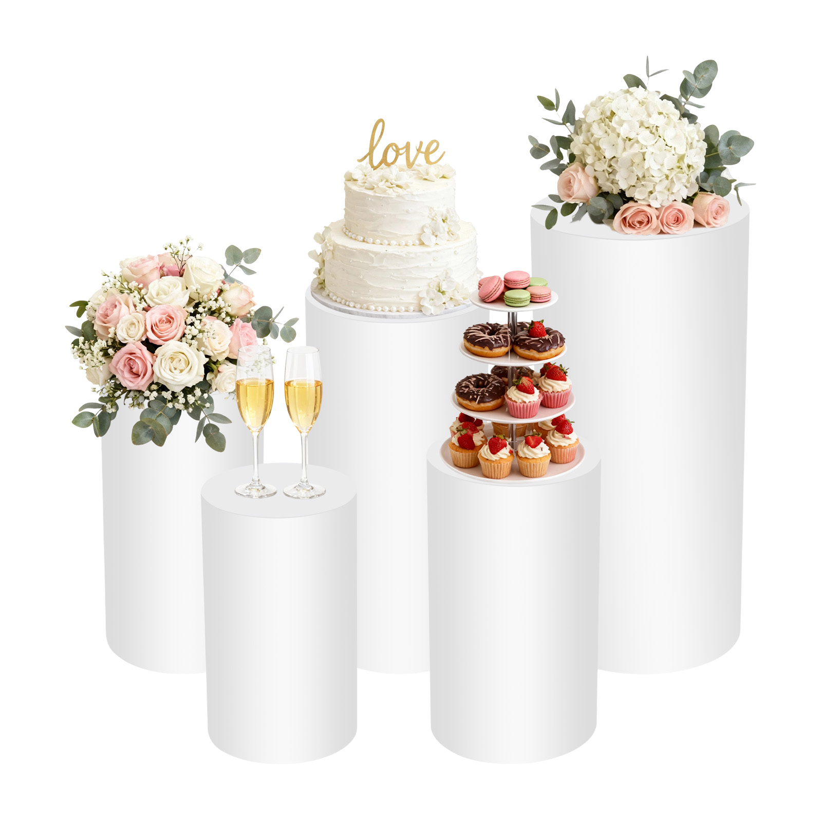 5Pcs White Cylinder Pedestal S - Display Risers Set 评论和价格