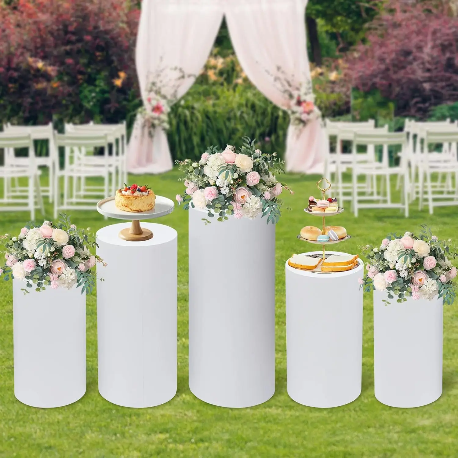 5Pcs White Cylinder Pedestal S - Display Risers Set 评论和价格